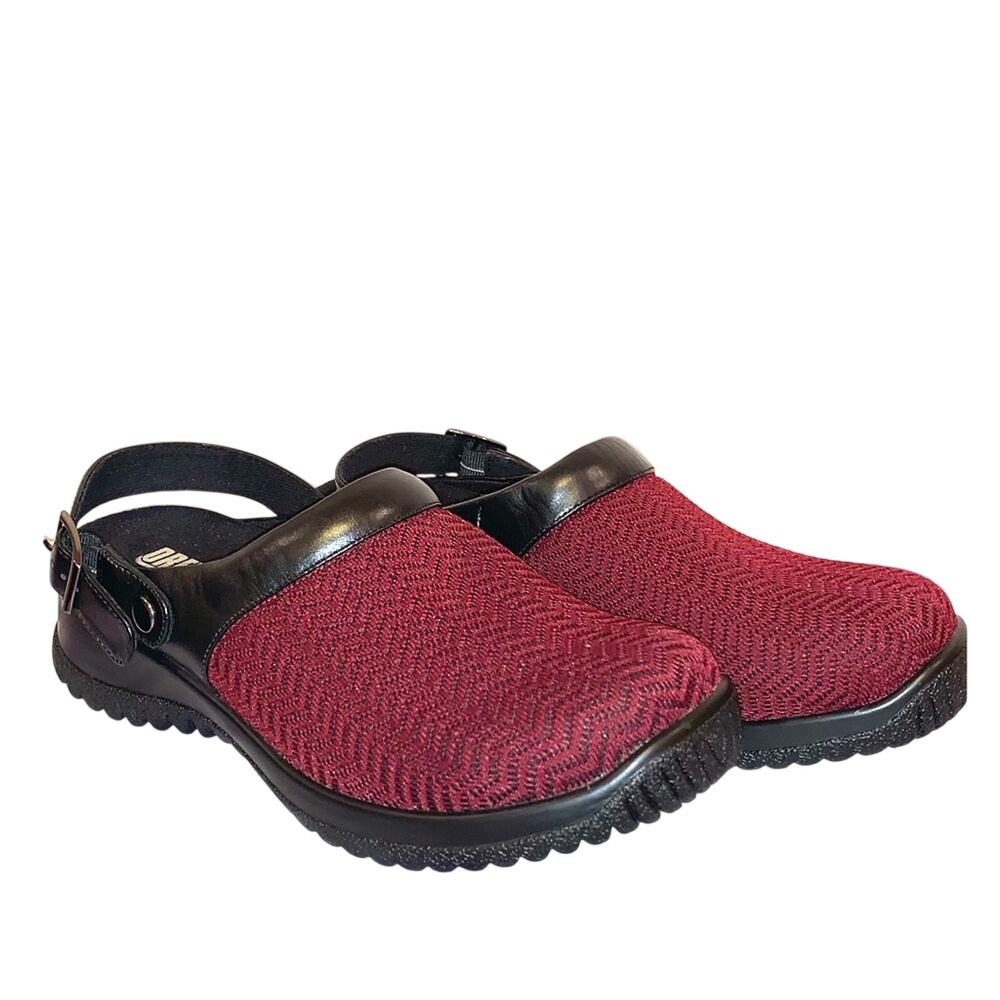 Drew‎ Savannah Mule Clogs Womens 8 Red Black Comfort Shoes Adjustable Strap NWOT